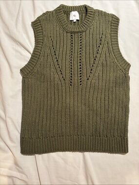 Goop Sleeveless Cotton Knit Sweater Vest in Olive Green